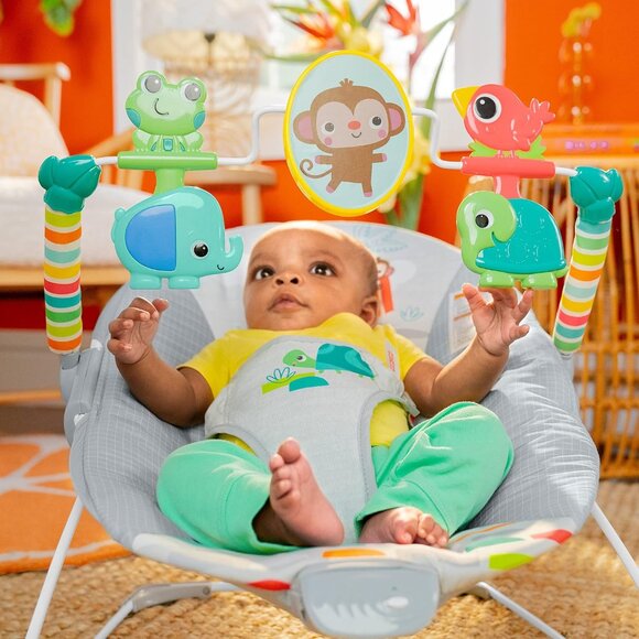 Cute Playful Paradise Comfy Baby Bouncer Seat with Soothing Vibration and Toys - Picture 5 of 5